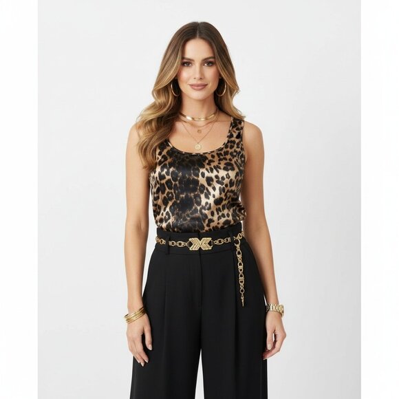 Alex Evenings Cheetah Print Sleeveless Satin Tank Top M - Picture 5 of 5